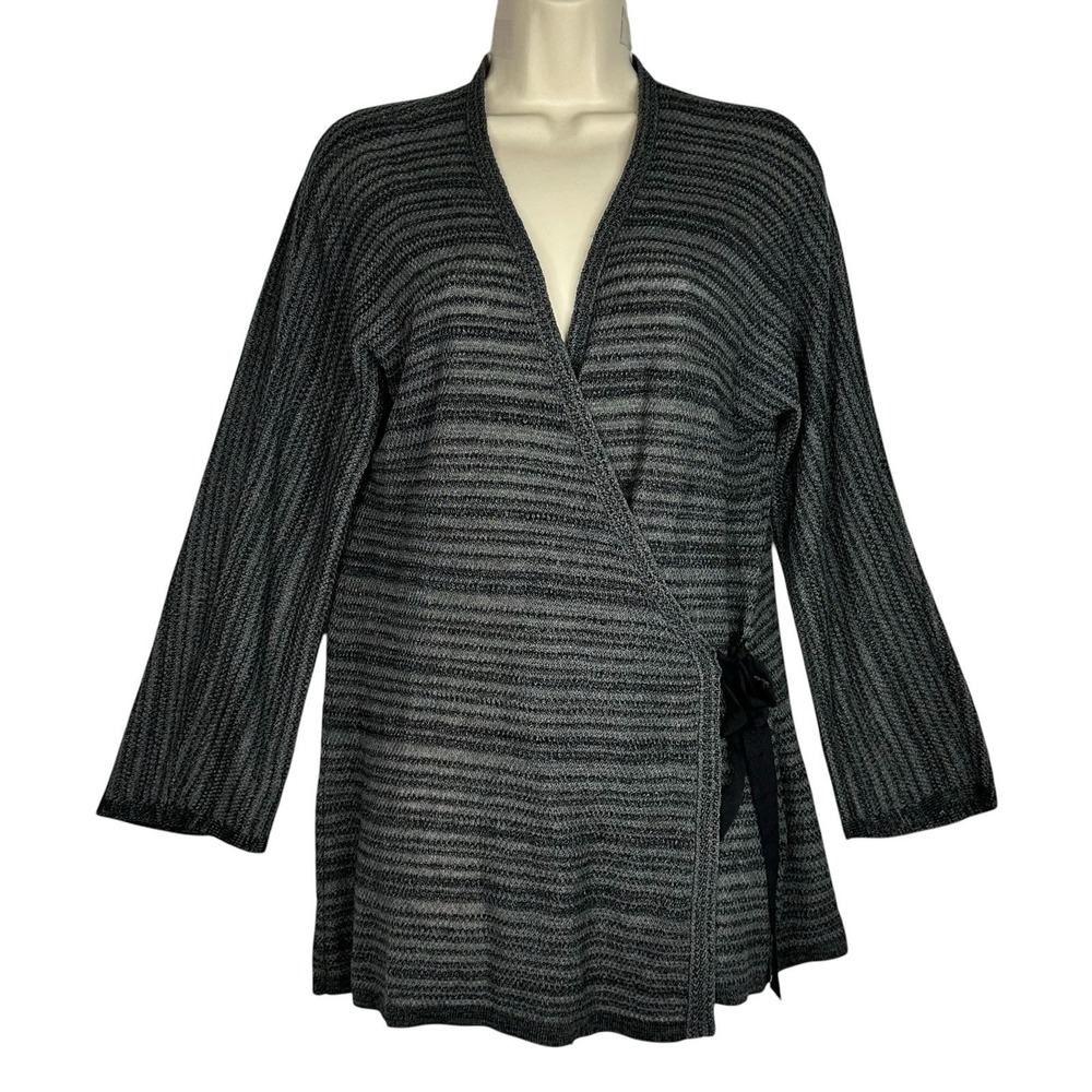 Eileen Fisher Gray Merino Wool Blend Wrap Style‎ Cardigan Top Size S Minimalist